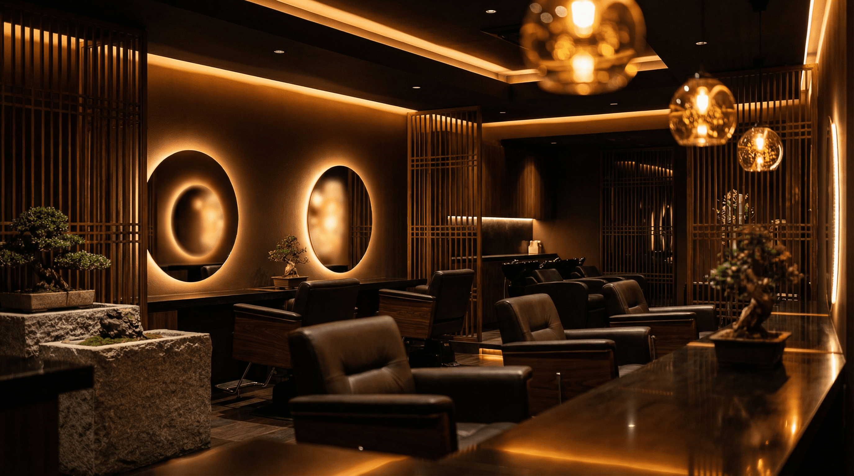 夜の施術空間。間接照明のプライベートブース